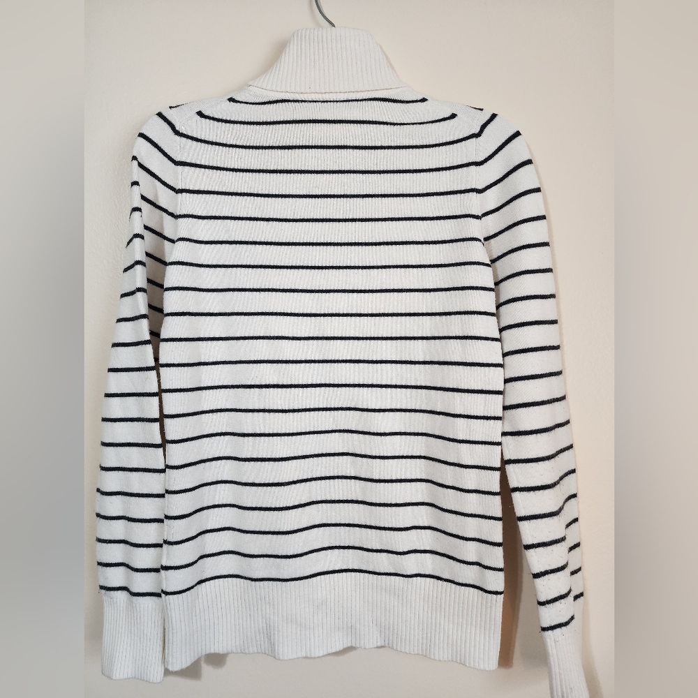 French Connection Women's Turtleneck Sweater - White and Black Stripes - Picture 3 of 4